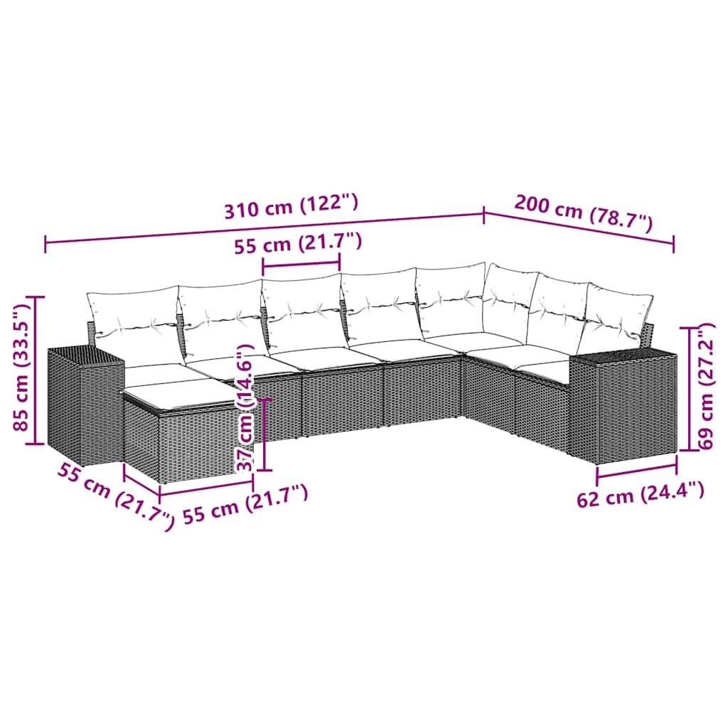 vidaXL 8-tlg. Garten-Sofagarnitur mit Kissen Hellgrau Poly Rattan