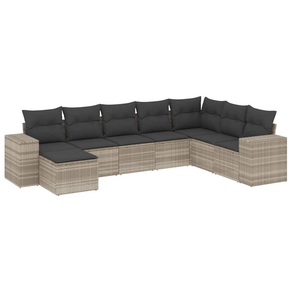 vidaXL 8-tlg. Garten-Sofagarnitur mit Kissen Hellgrau Poly Rattan