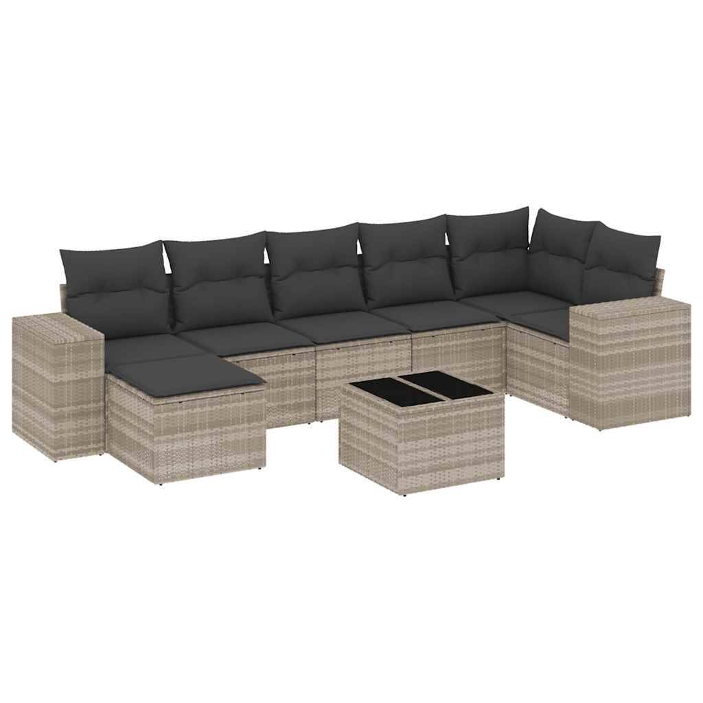 vidaXL 8-tlg. Garten-Sofagarnitur mit Kissen Hellgrau Poly Rattan