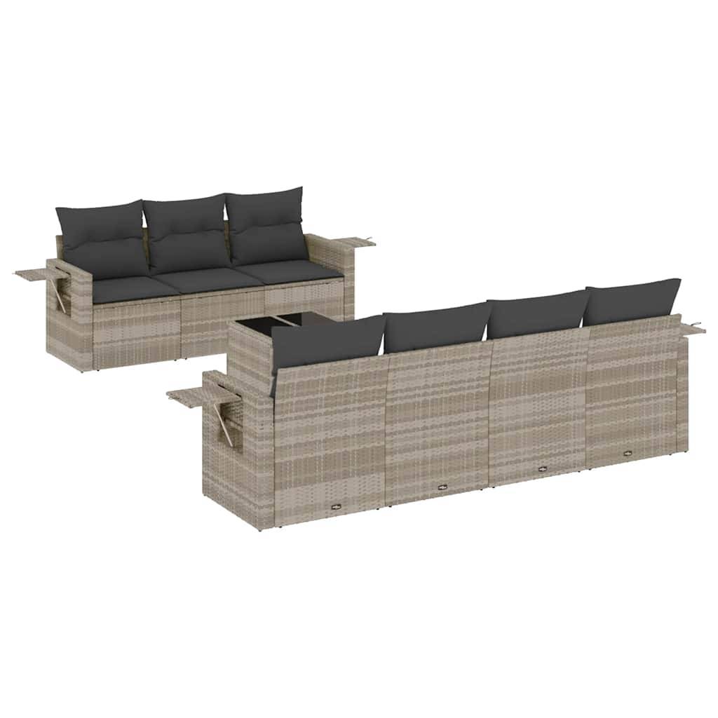 vidaXL 8-tlg. Garten-Sofagarnitur mit Kissen Hellgrau Poly Rattan