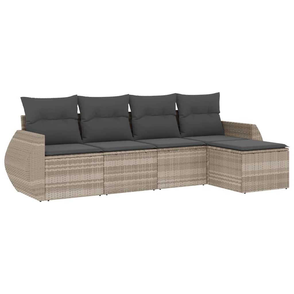 vidaXL 5-tlg. Garten-Sofagarnitur mit Kissen Hellgrau Poly Rattan