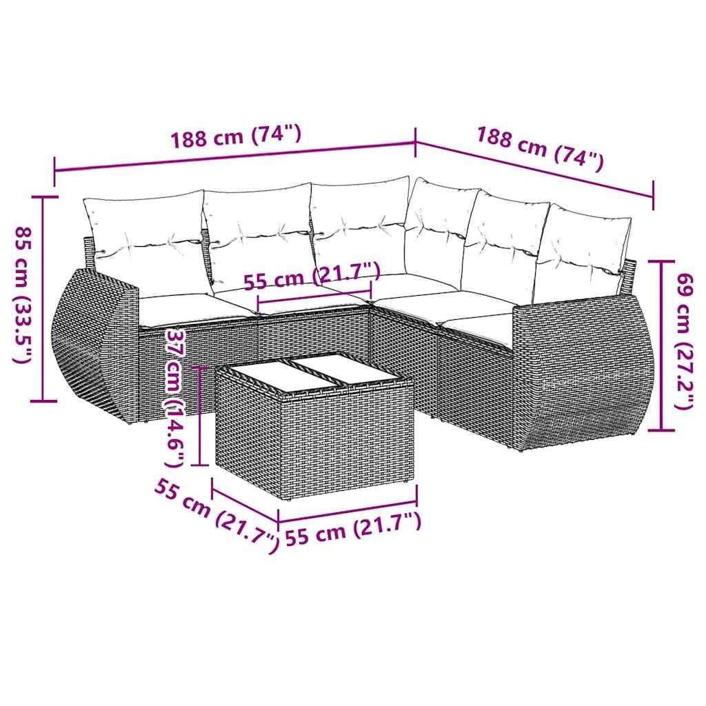 vidaXL 6-tlg. Garten-Sofagarnitur mit Kissen Hellgrau Poly Rattan