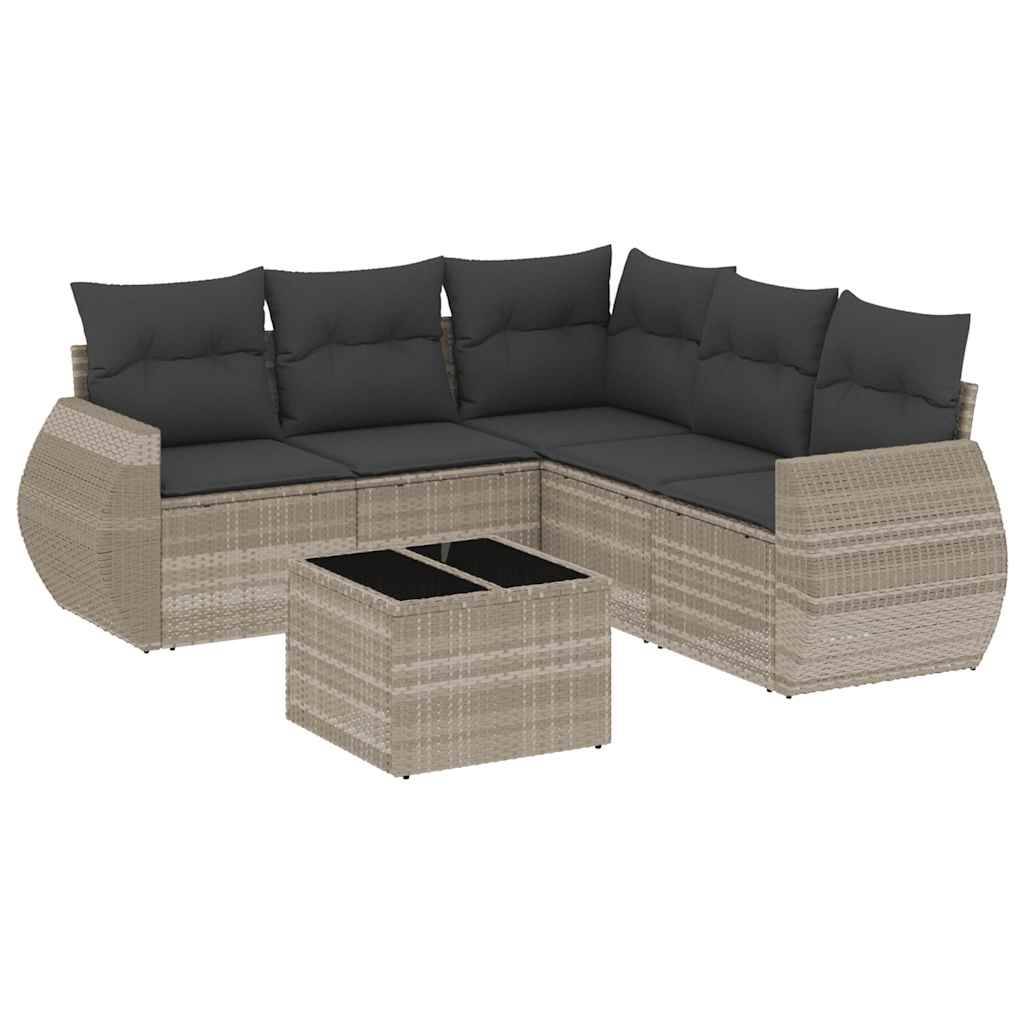 vidaXL 6-tlg. Garten-Sofagarnitur mit Kissen Hellgrau Poly Rattan