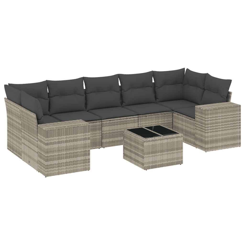 vidaXL 8-tlg. Garten-Sofagarnitur mit Kissen Hellgrau Poly Rattan
