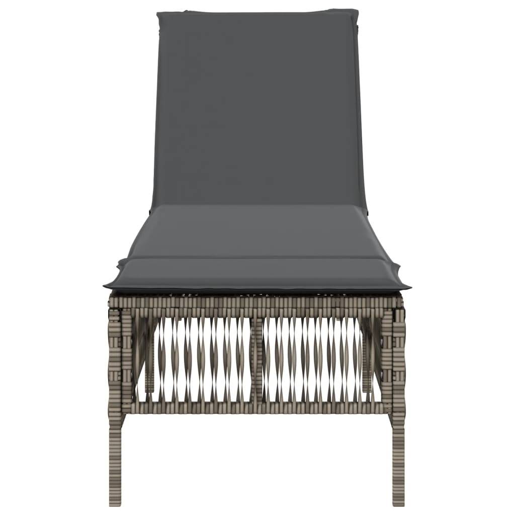 vidaXL Sonnenliege mit Auflage Grau Poly Rattan
