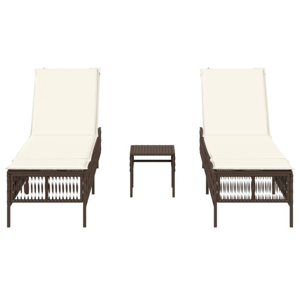 vidaXL Sonnenliegen 2 Stk. mit Tisch Braun Poly Rattan