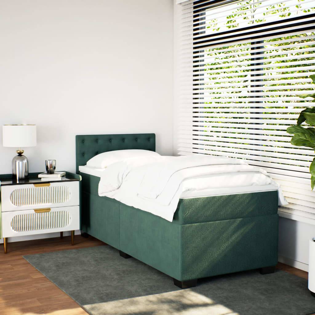 vidaXL Boxspringbett mit Matratze Dunkelgrün 90x200 cm Samt