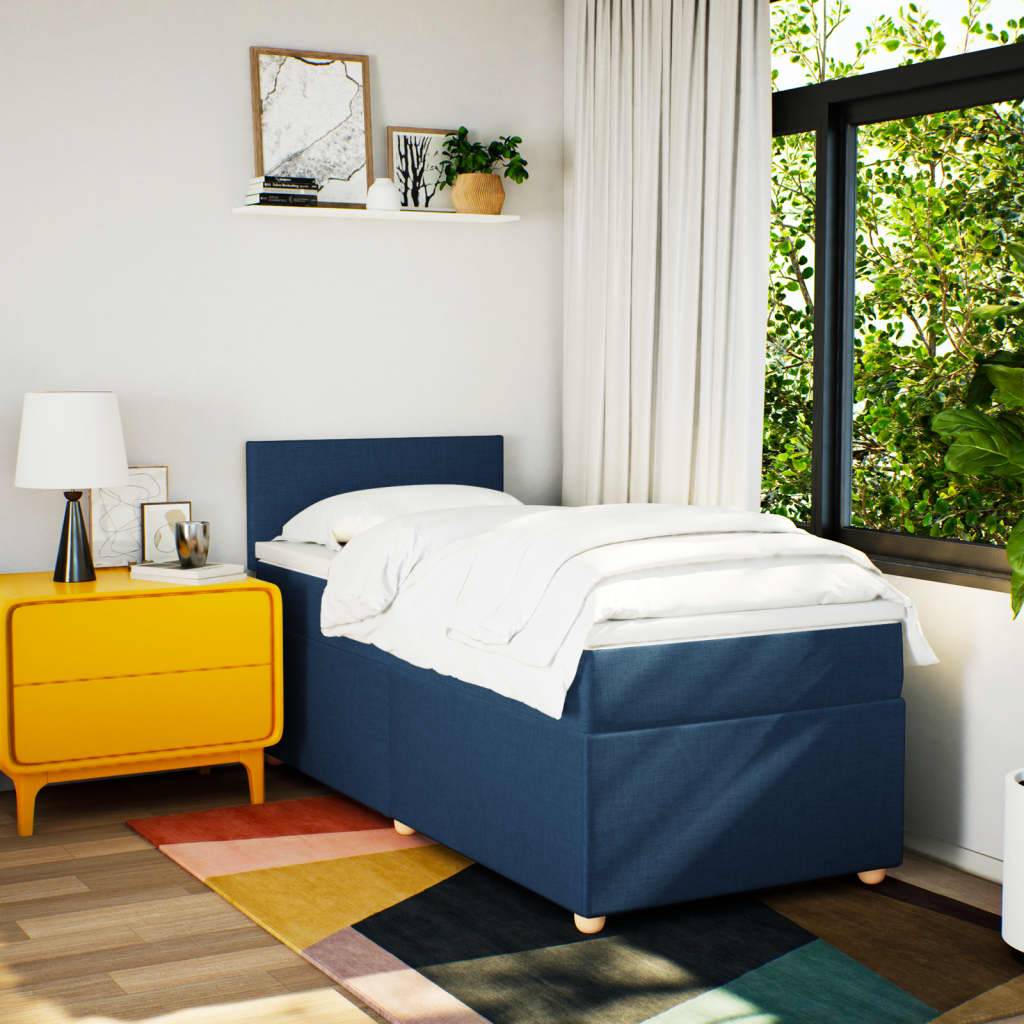 vidaXL Boxspringbett mit Matratze Blau 90x200 cm Stoff