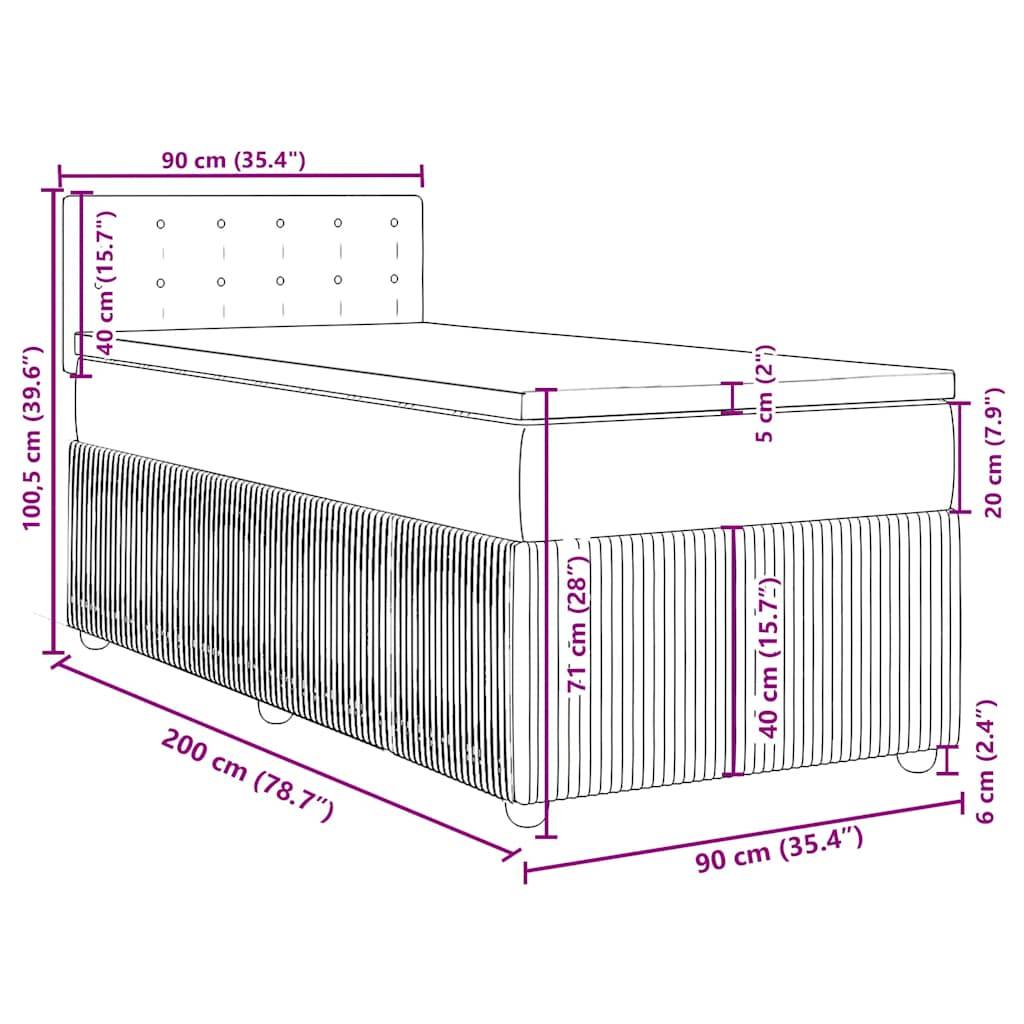 vidaXL Boxspringbett mit Matratze Schwarz 90x200 cm Samt