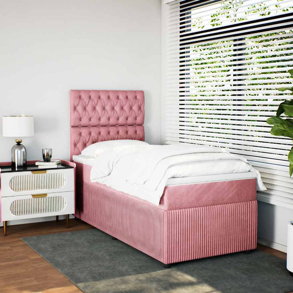 vidaXL Boxspringbett mit Matratze Rosa 100x200 cm Samt
