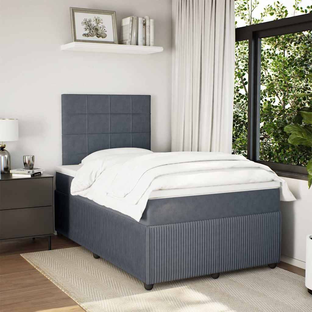 vidaXL Boxspringbett mit Matratze Dunkelgrau 120x200 cm Samt