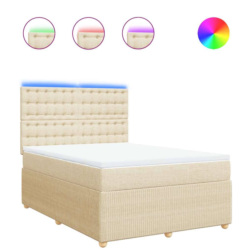 vidaXL Boxspringbett mit Matratze Creme 140x200 cm Stoff