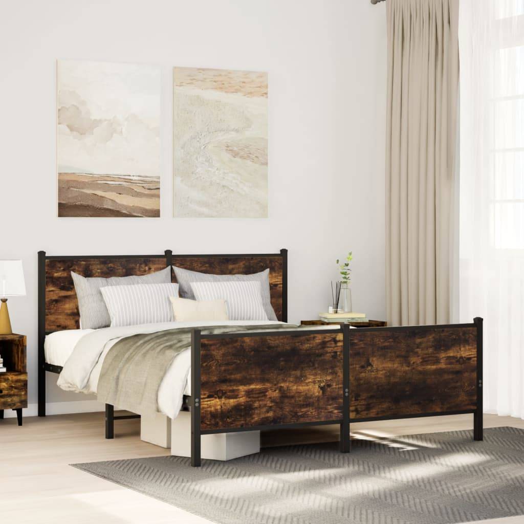 vidaXL Metallbett ohne Matratze Räuchereiche 160x200 cm