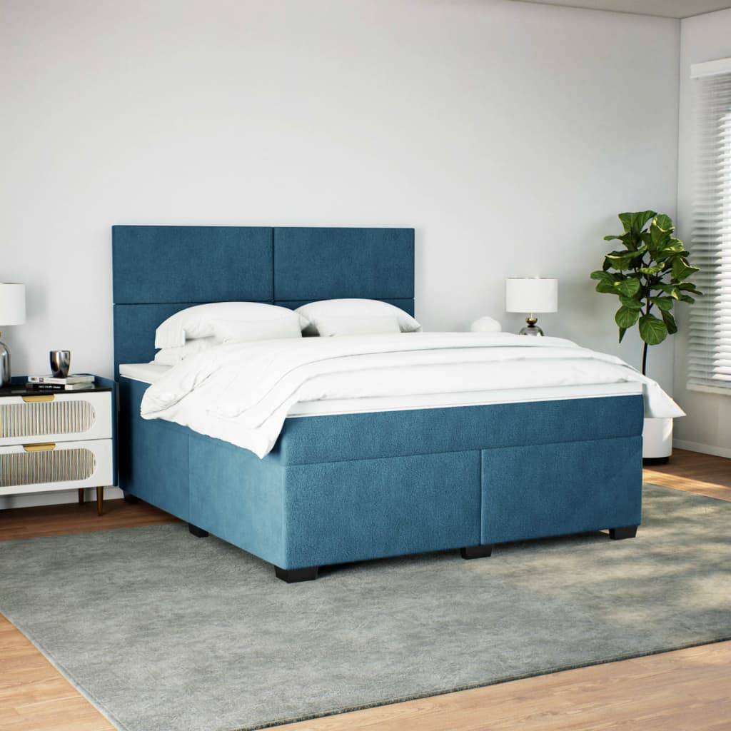 vidaXL Boxspringbett mit Matratze Blau 180x200 cm Samt