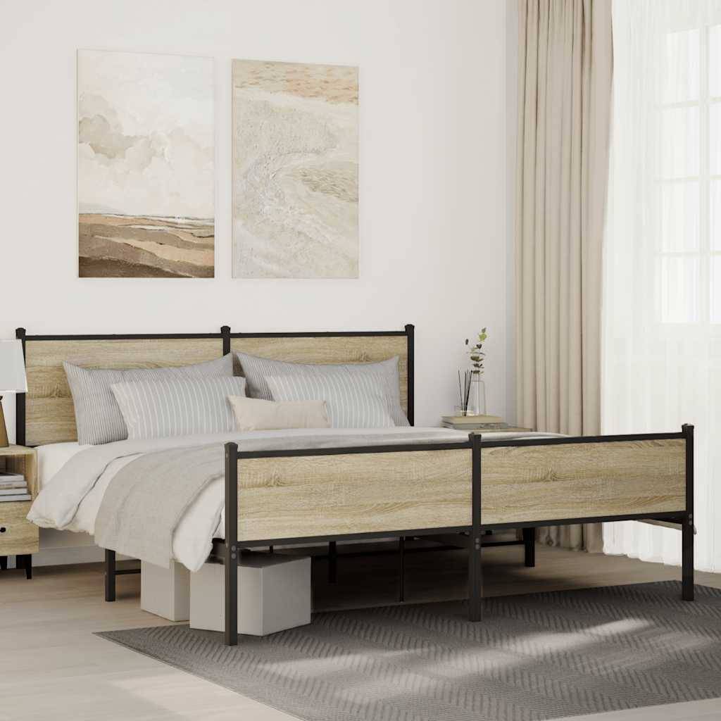 vidaXL Metallbett ohne Matratze Sonoma-Eiche 183x213 cm