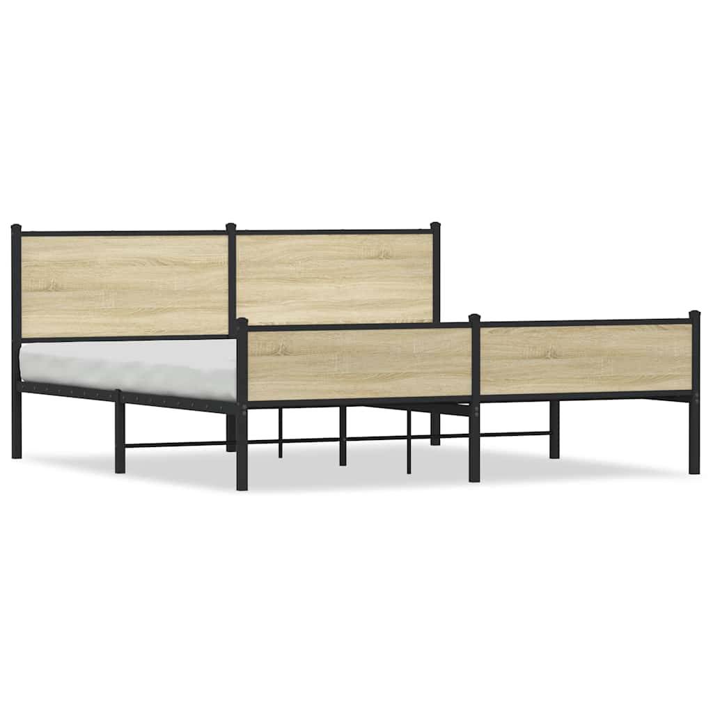 vidaXL Metallbett ohne Matratze Sonoma-Eiche 183x213 cm