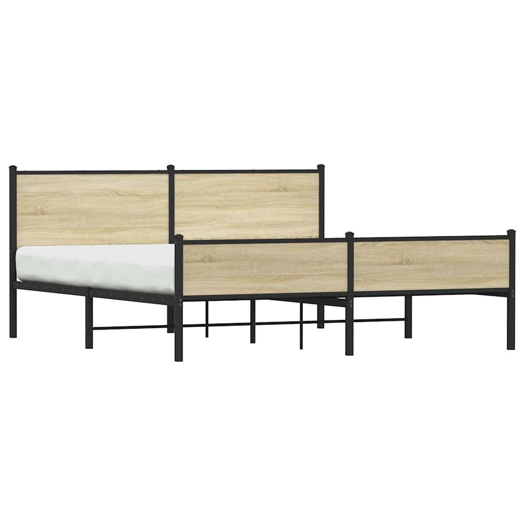 vidaXL Metallbett ohne Matratze Sonoma-Eiche 183x213 cm