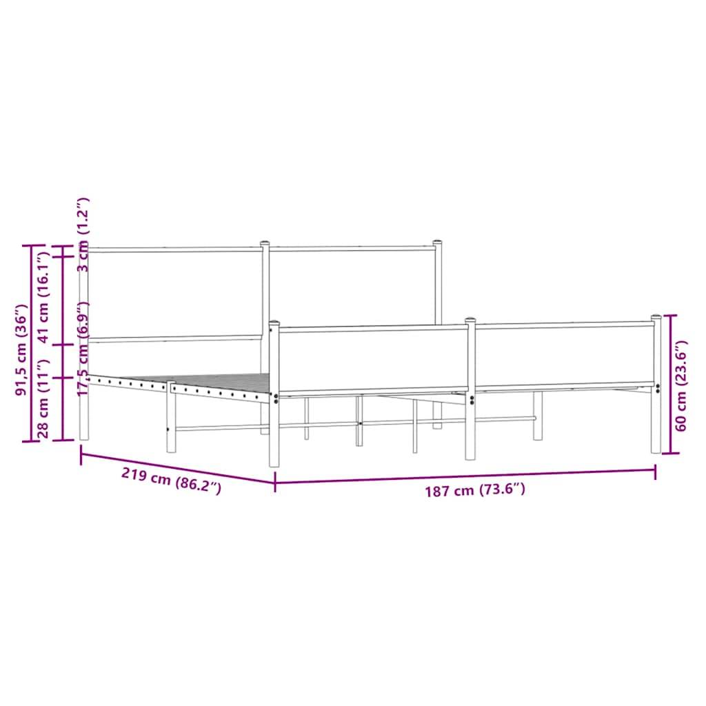 vidaXL Metallbett ohne Matratze Sonoma-Eiche 183x213 cm