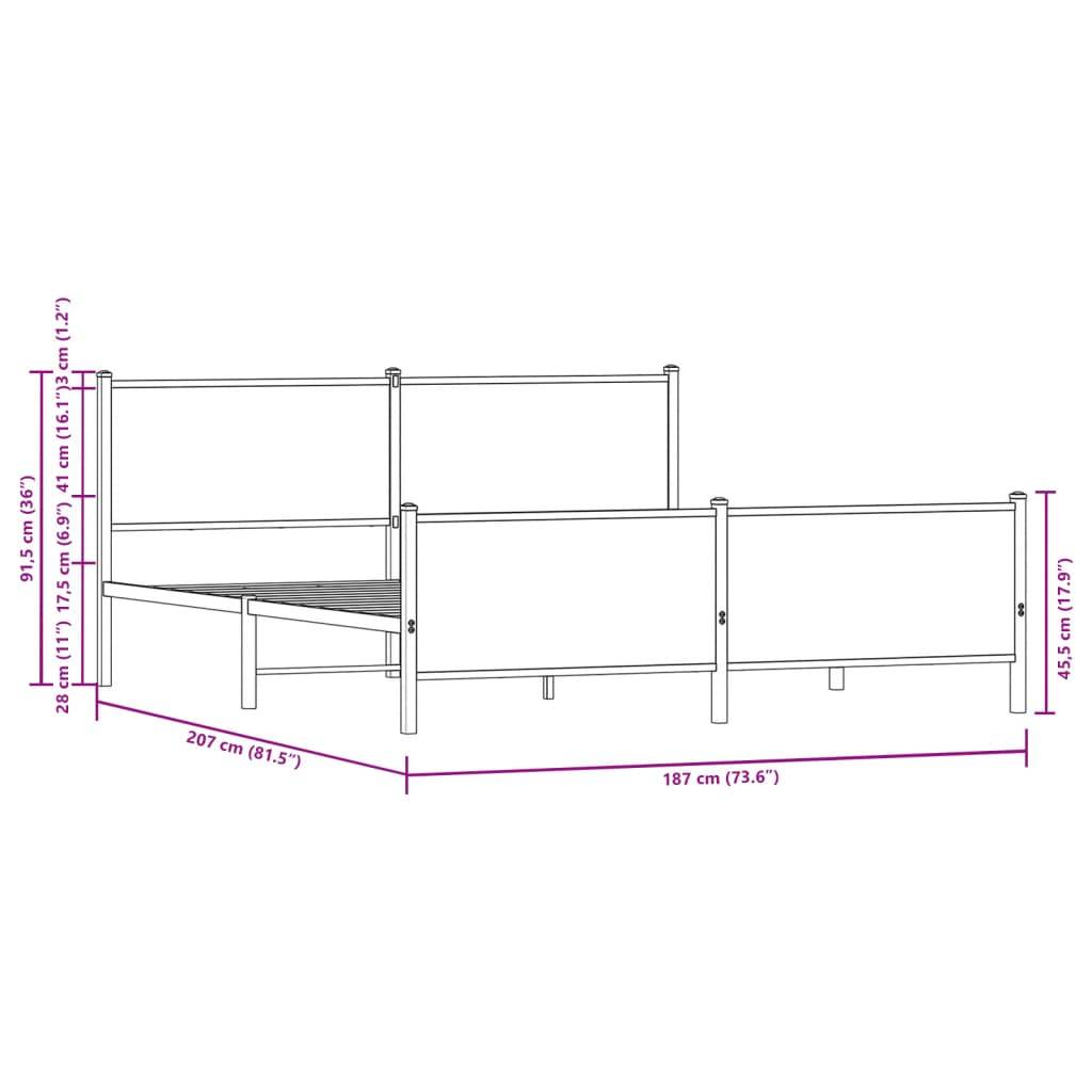 vidaXL Metallbett ohne Matratze Sonoma-Eiche 180x200 cm