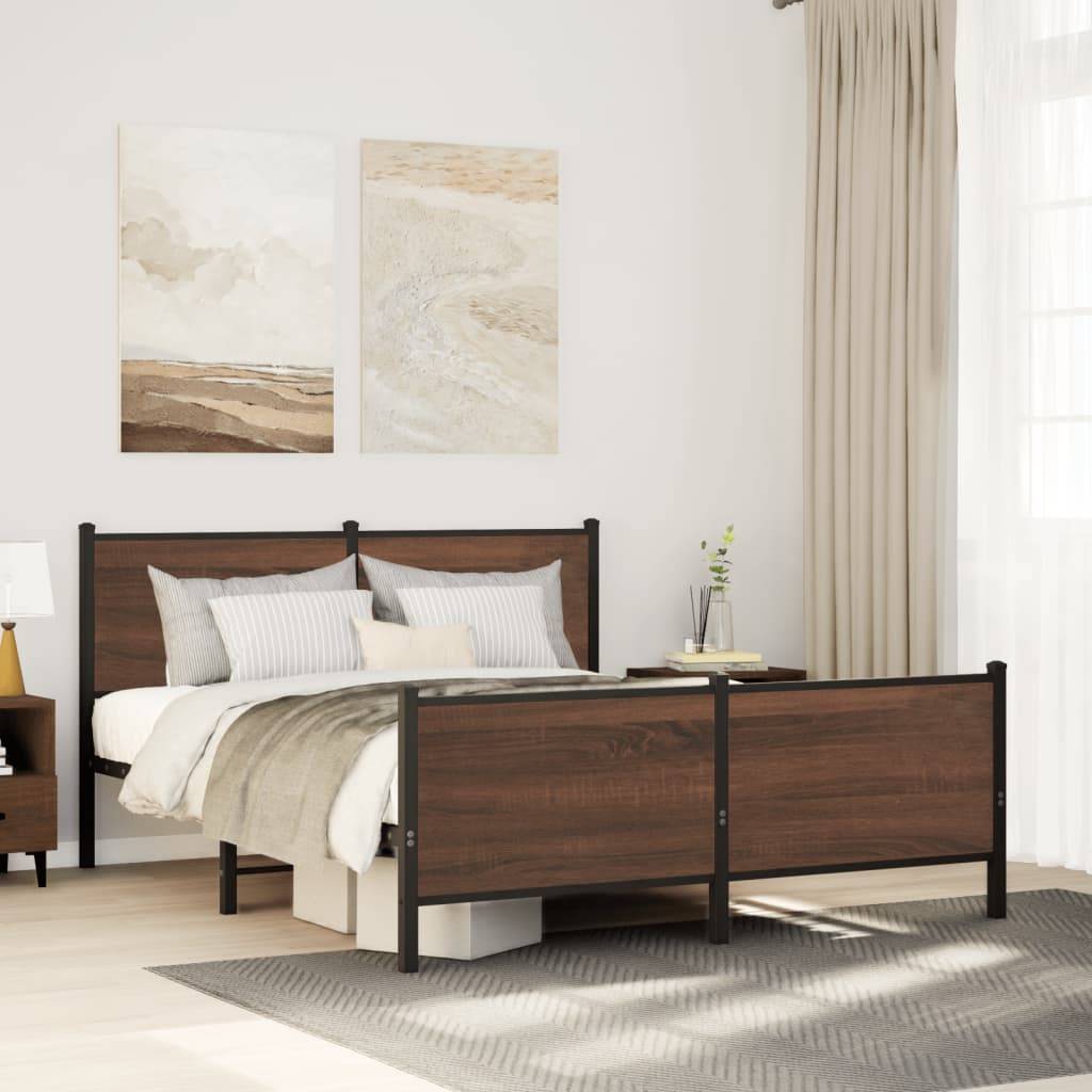 vidaXL Metallbett ohne Matratze Braun Eichen-Optik 160x200 cm