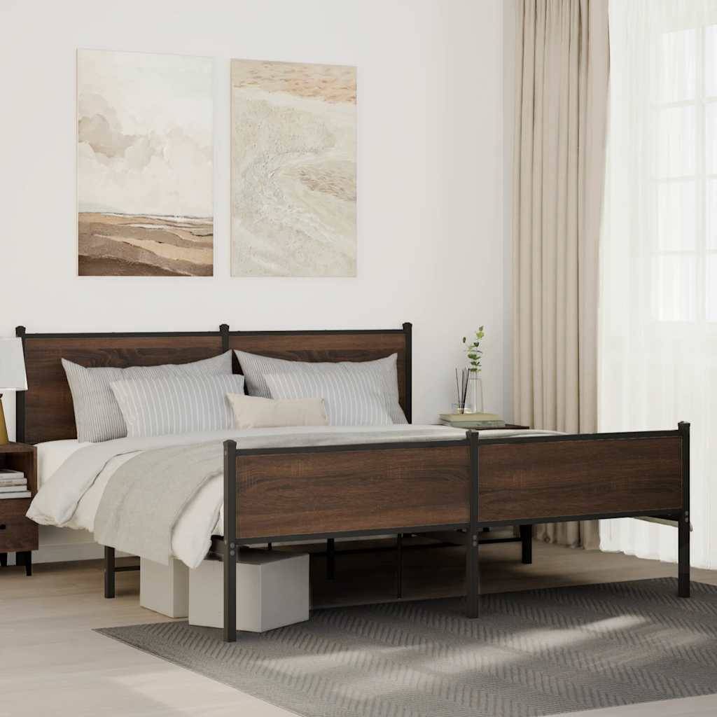 vidaXL Metallbett ohne Matratze Braun Eichen-Optik 160x200 cm