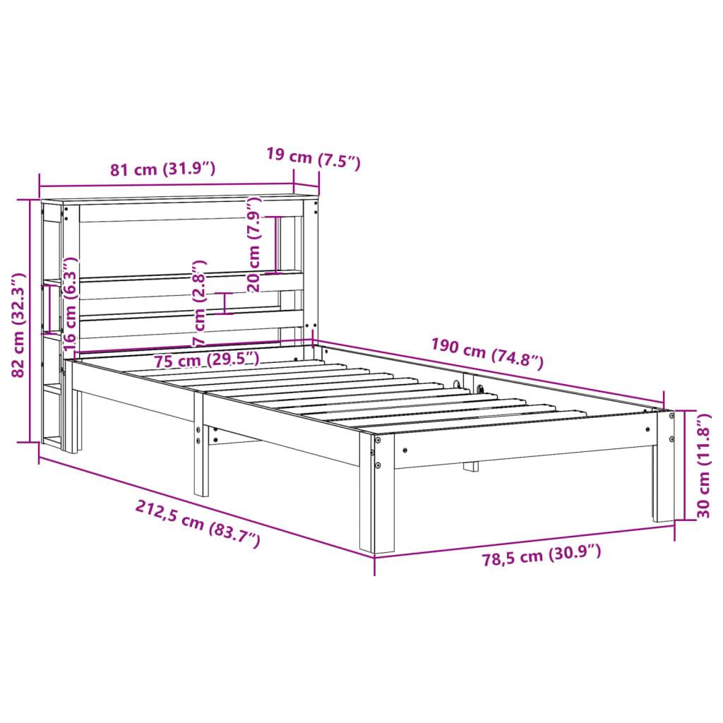vidaXL Massivholzbett ohne Matratze Wachsbraun 75x190 cm Kiefernholz