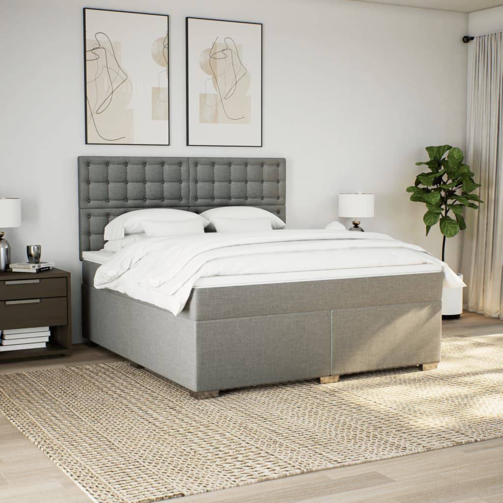 vidaXL Boxspringbett mit Matratze Hellgrau 180x200 cm Stoff
