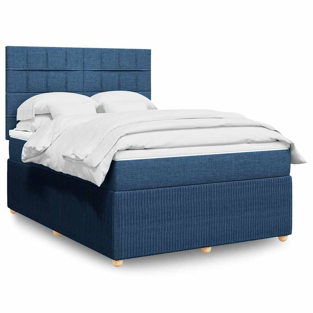 vidaXL Boxspringbett mit Matratze Blau 160x200 cm Stoff