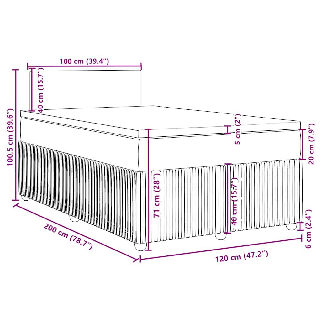 vidaXL Boxspringbett mit Matratze Hellgrau 120x200 cm Stoff