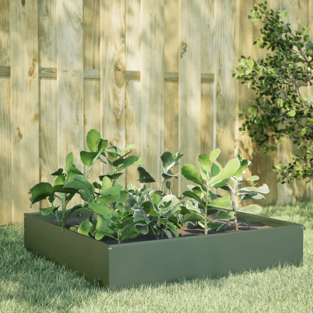 vidaXL Hochbeet Olivgrün 100x100x33,5 cm Stahl