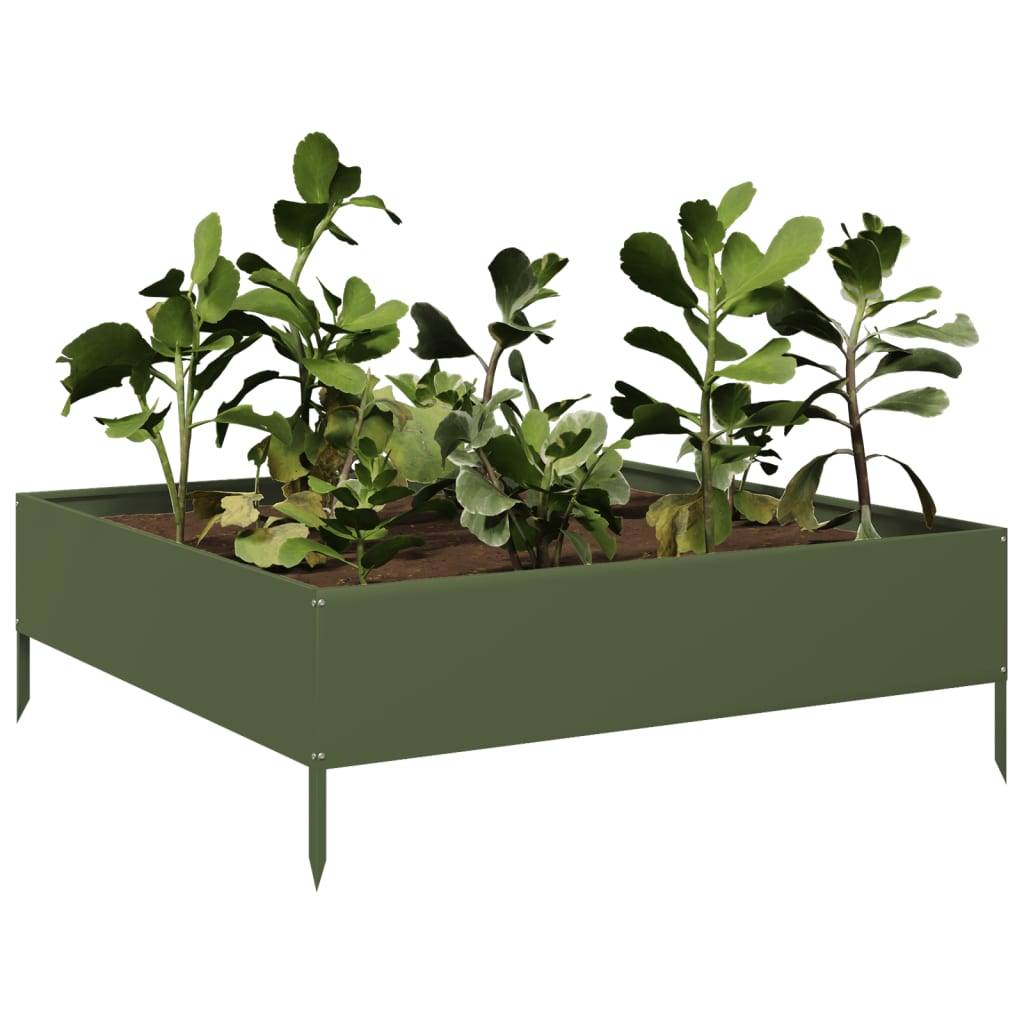 vidaXL Hochbeet Olivgrün 100x100x33,5 cm Stahl