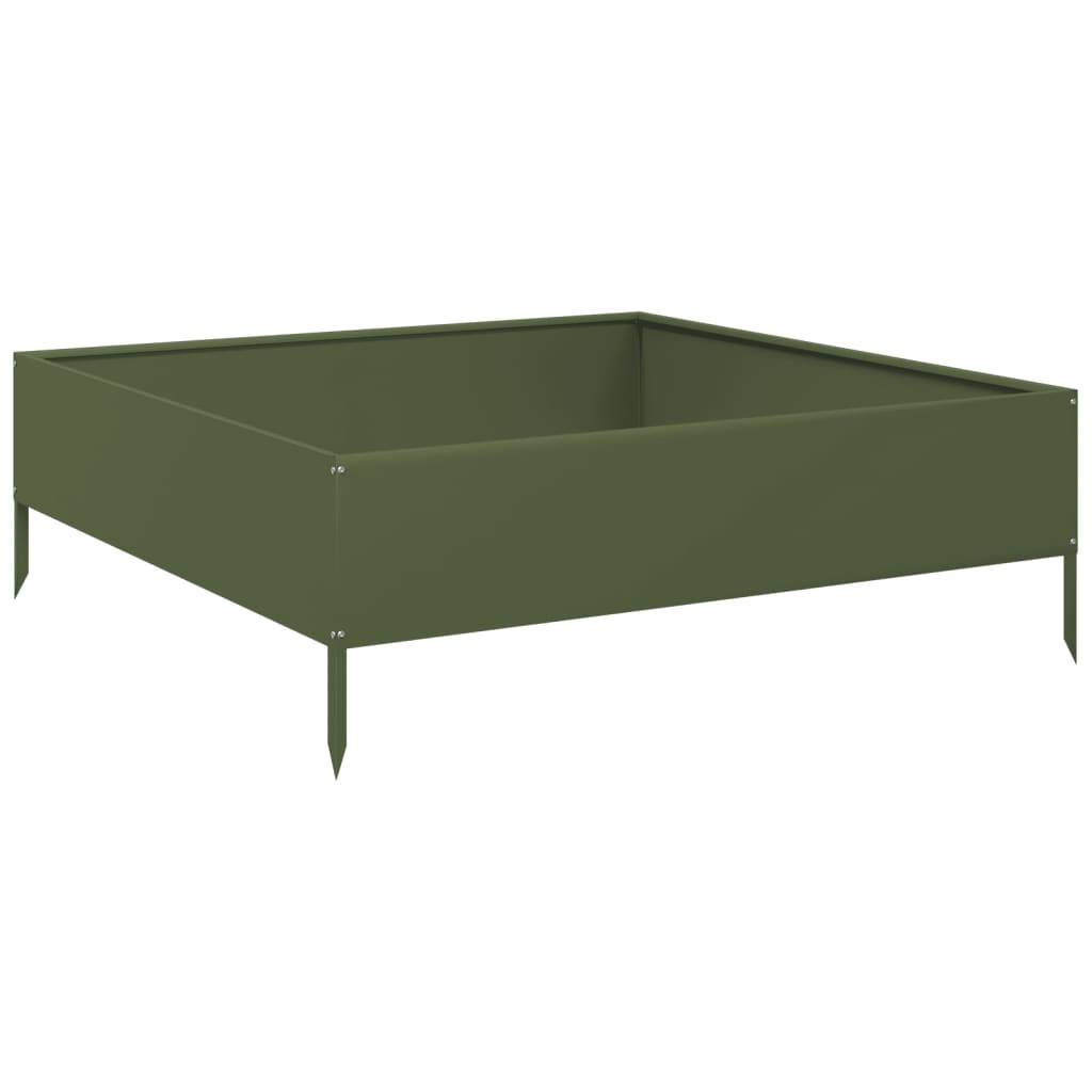vidaXL Hochbeet Olivgrün 100x100x33,5 cm Stahl