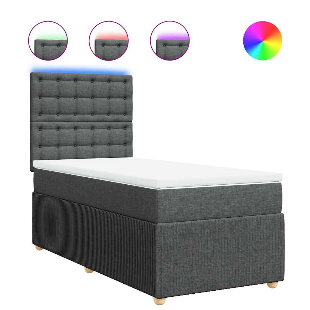 vidaXL Boxspringbett mit Matratze Dunkelgrau 90x200 cm Stoff