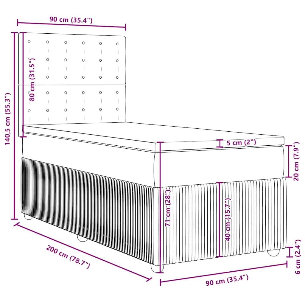 vidaXL Boxspringbett mit Matratze Dunkelgrau 90x200 cm Stoff