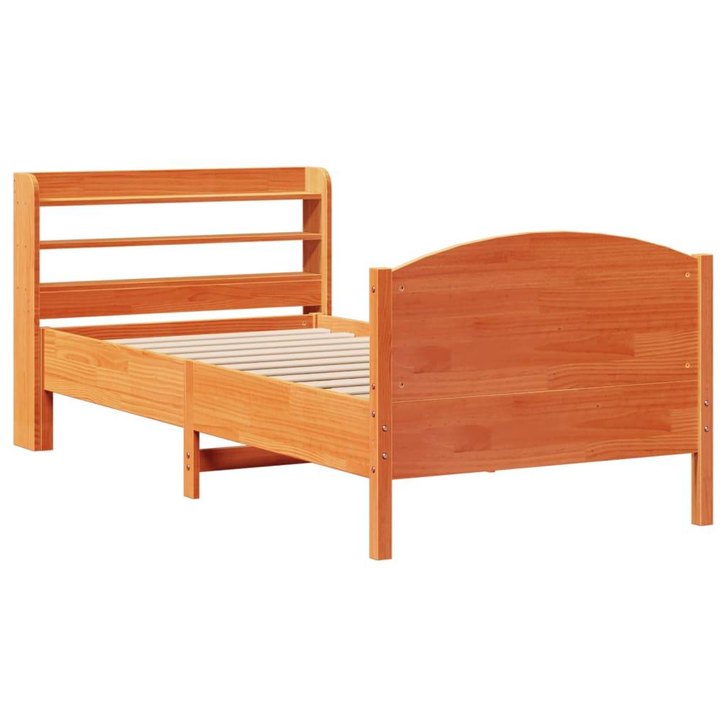 vidaXL Massivholzbett ohne Matratze Wachsbraun 100x200 Kiefernholz