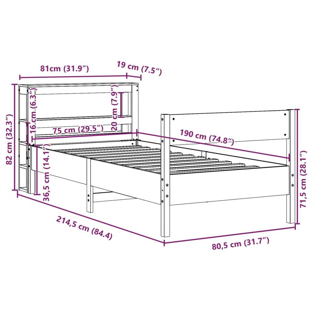 vidaXL Massivholzbett ohne Matratze 75x190 cm Kiefernholz