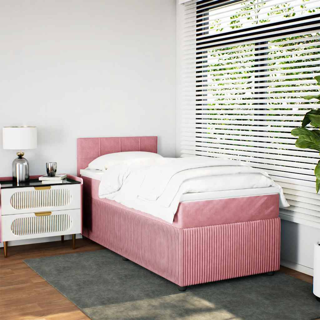 vidaXL Boxspringbett mit Matratze Rosa 100x200 cm Samt
