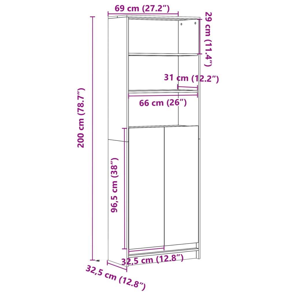 vidaXL Highboard mit LED-Beleuchtung Sonoma-Eiche 69x32,5x200 cm