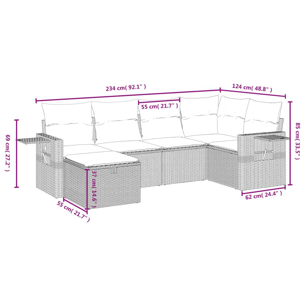 vidaXL 6-tlg. Garten-Sofagarnitur mit Kissen Hellgrau Poly Rattan