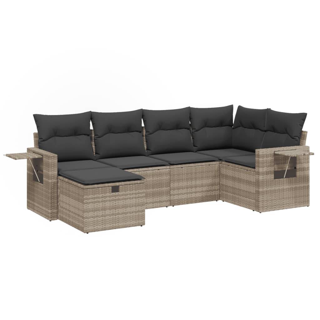 vidaXL 6-tlg. Garten-Sofagarnitur mit Kissen Hellgrau Poly Rattan