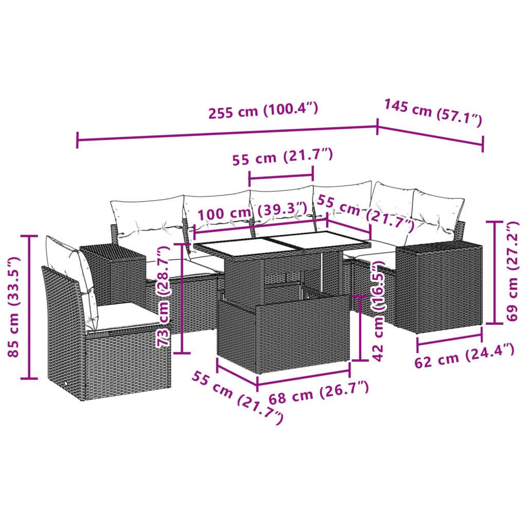 vidaXL 7-tlg. Garten-Sofagarnitur mit Kissen Hellgrau Poly Rattan