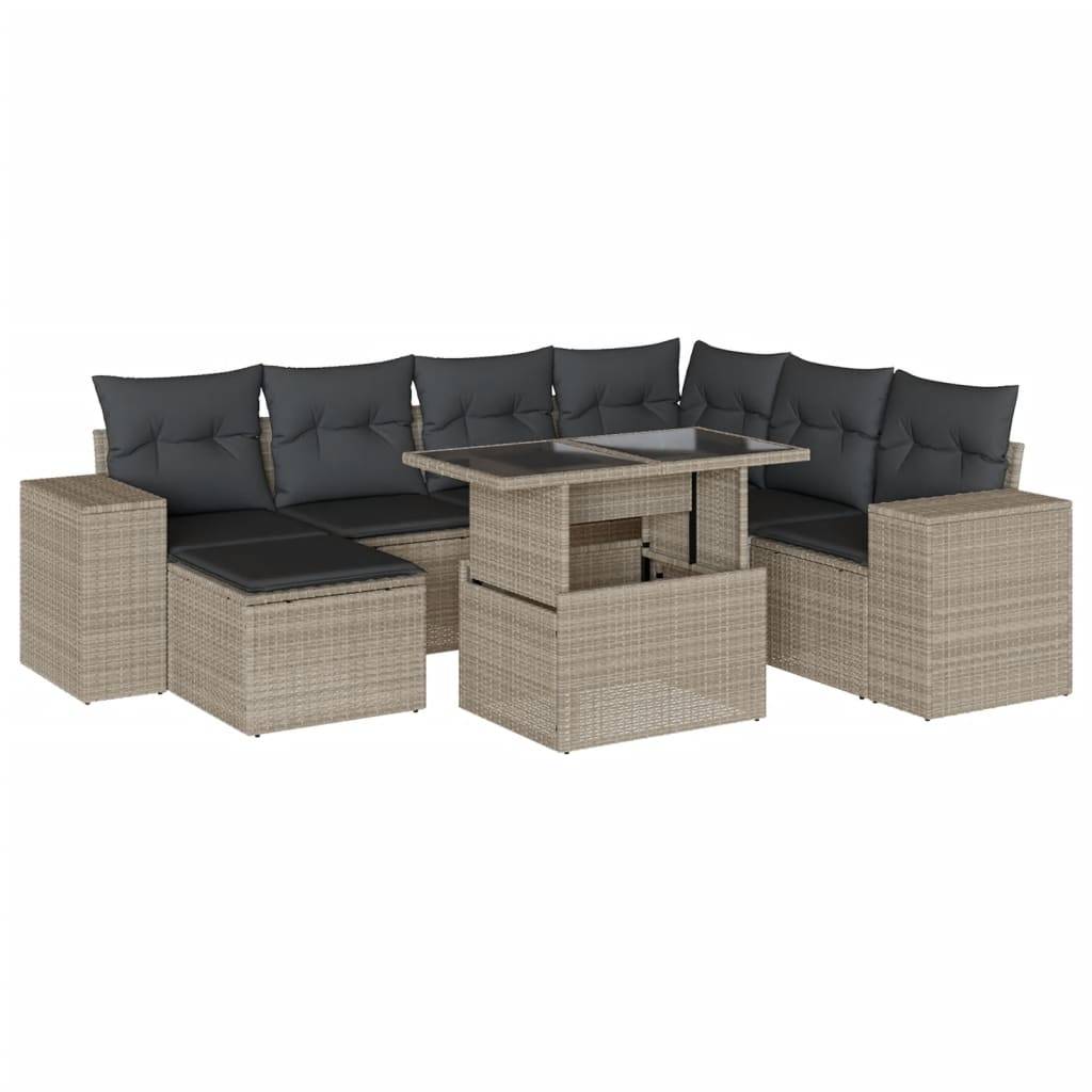 vidaXL 8-tlg. Garten-Sofagarnitur mit Kissen Hellgrau Poly Rattan