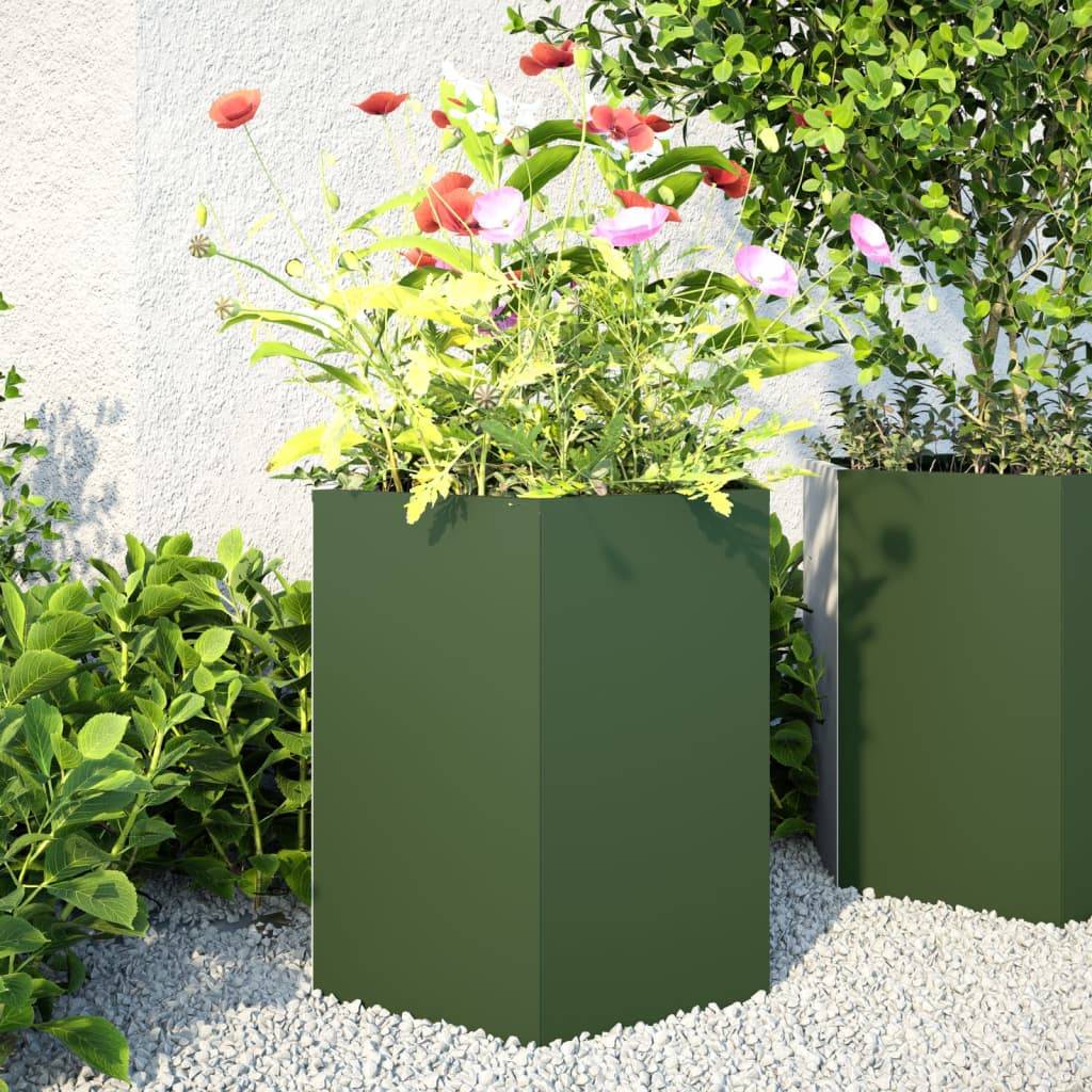 vidaXL Pflanzkübel 2 Stk. Olivgrün Sechseckig 46x40x45 Stahl