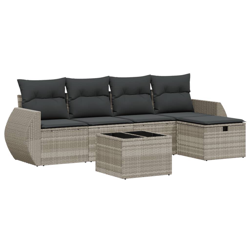 vidaXL 6-tlg. Garten-Sofagarnitur mit Kissen Hellgrau Poly Rattan
