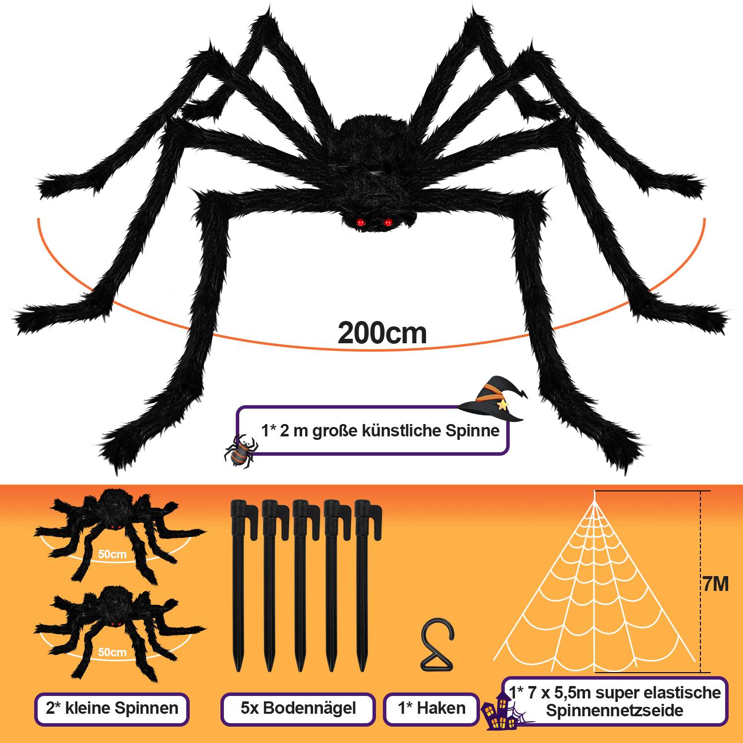Spinnennetz 7M Wänden Dekor Halloween Haarige Spinne Netz Outdoor Dekor