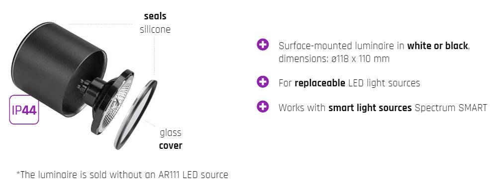 Spectrum LED Aufbauleuchte Chloe AR111 weiß Badezimmerleuchte IP44 max.35W GU10 rund
