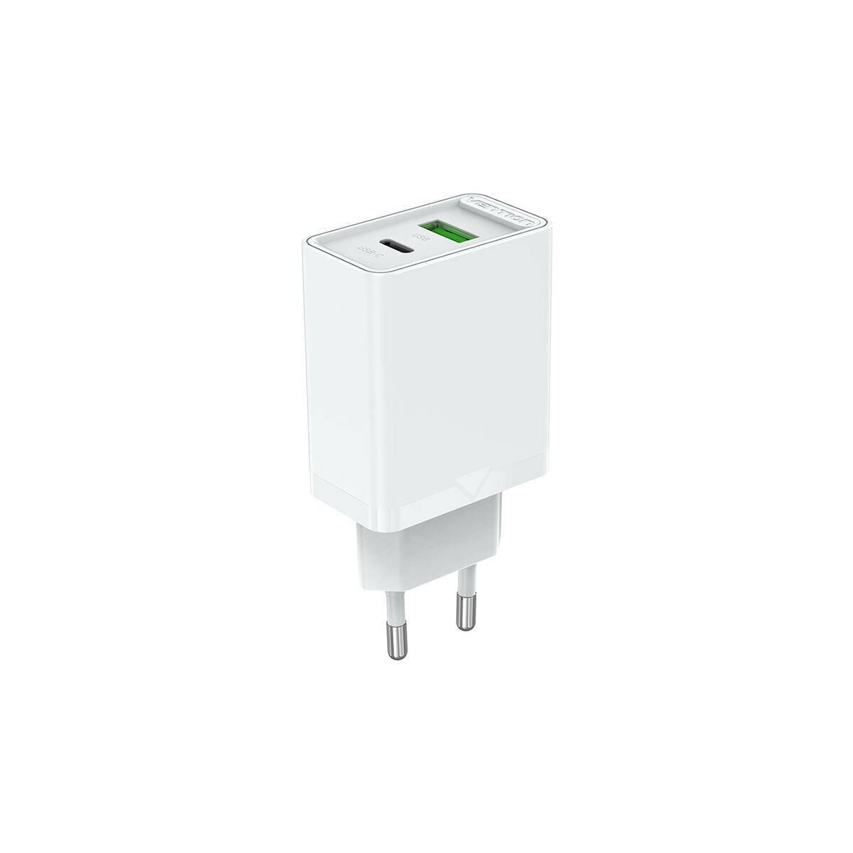 USB-A, USB-C PD3.0 Wandladegerät 18W / 20W Schnell-Ladegerät Weiß