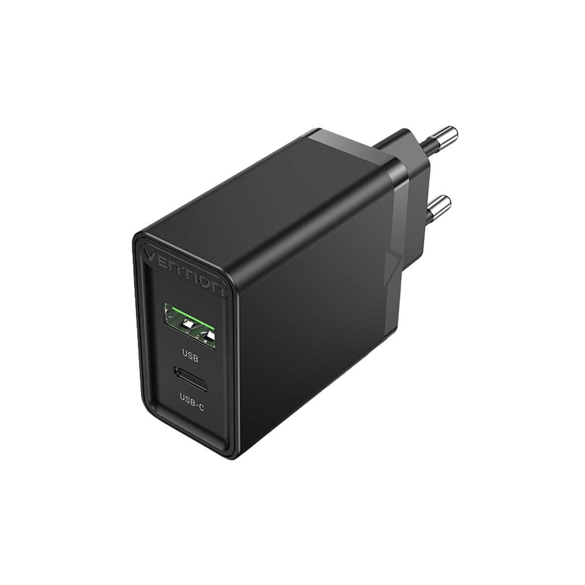 USB-A, USB-C PD3.0 Wandladegerät 18W / 20W Schnell-Ladegerät Schwarz