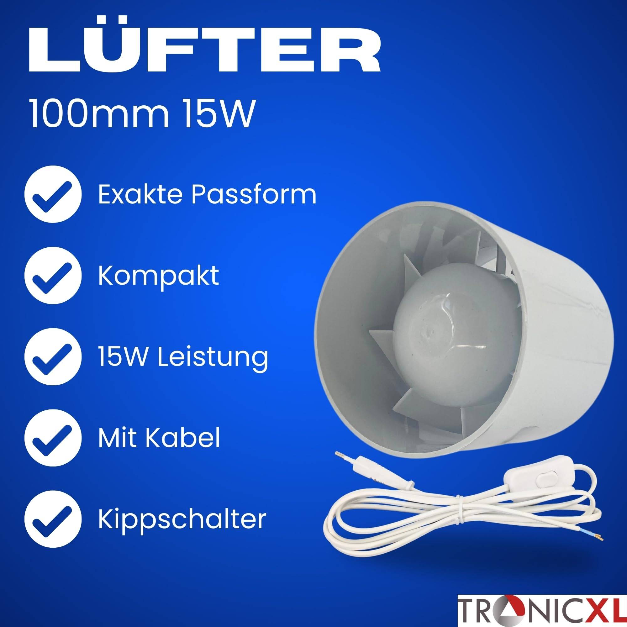 Lüftungsanlage Set Wandlüfter Rohr Ablufthaube mit Kabel und Schalter Lüfter Wand System Bad Küche Keller 50cm