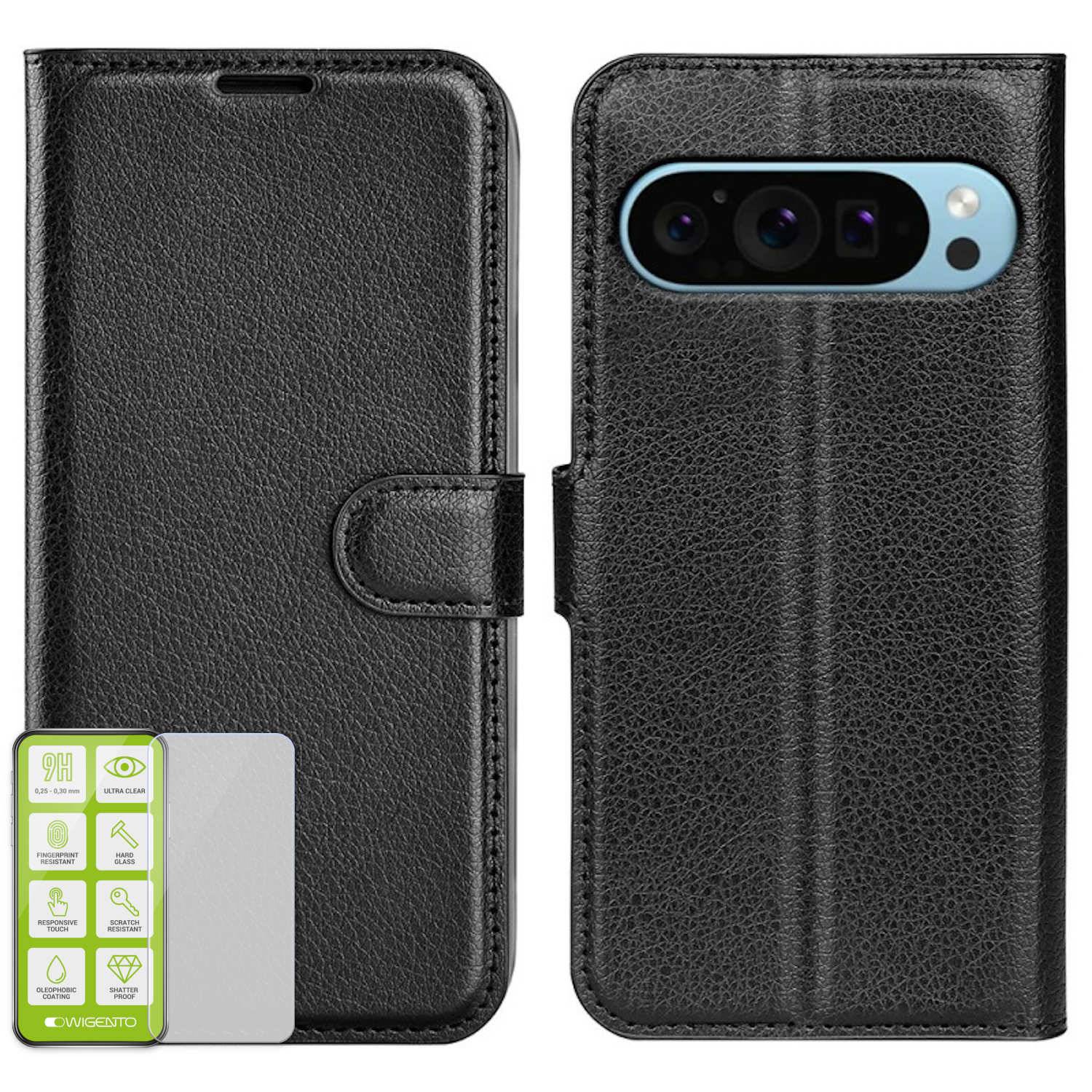 Für Google Pixel 9 / 9 Pro Kunst Leder Book Wallet Tasche + Hart Glas